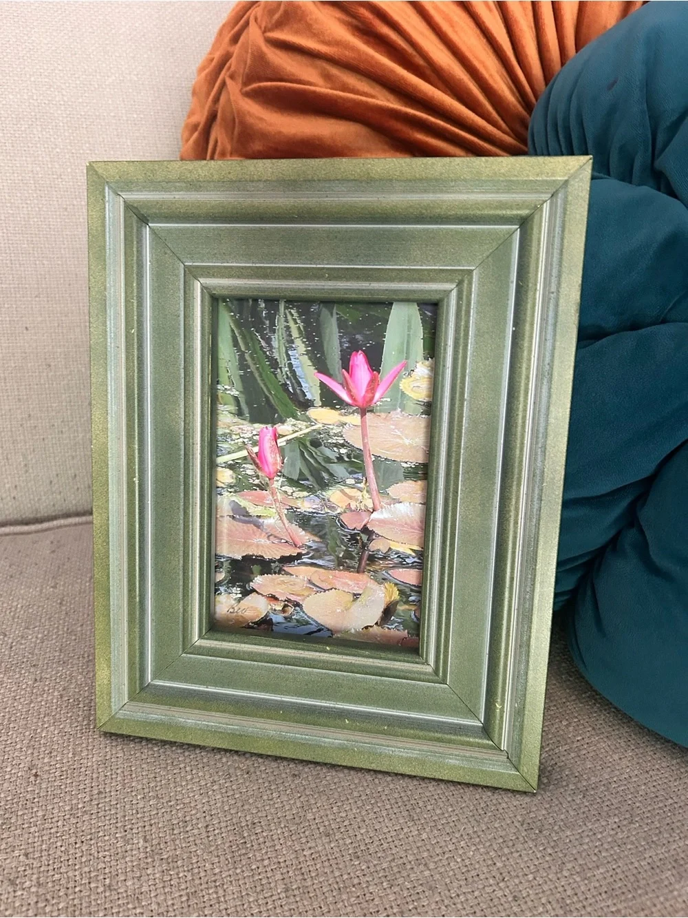 Green Wood Picture Frames Lot of 2 Home Decor Cottagecore Farmhouse Style Photo